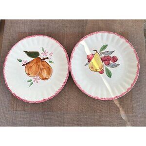Set of 2 Blue Ridge Pottery Pear Luncheon Salad Plates Country Fair Red 1950s